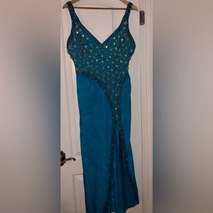 Beautiful custom made beaded sequins dress gown turquoise party wedding prom